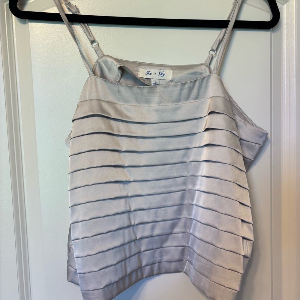 She + Sky Gray and White Boxy Crop Camisole